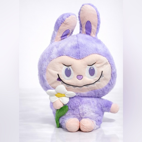 Labubu Plush Doll Purple Bunny w/ Flower | Kawaii Designer Collectible - Picture 2 of 3